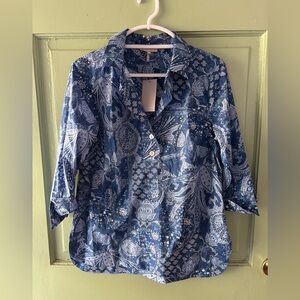 Hinson Wu Charlotte 3/4 Sleeve paisley  Print Top s popover new